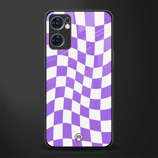 purple white trippy check pattern glass case for oppo reno7 5g image