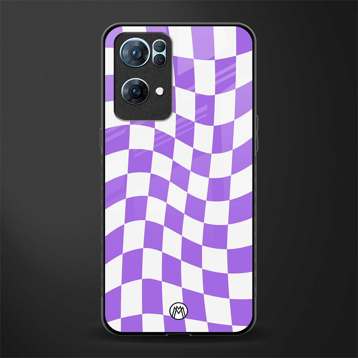 purple white trippy check pattern glass case for oppo reno7 pro 5g image