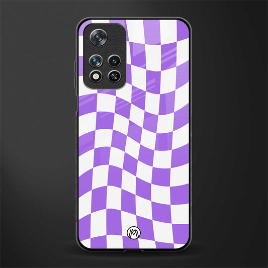 purple white trippy check pattern glass case for poco m4 pro 5g image