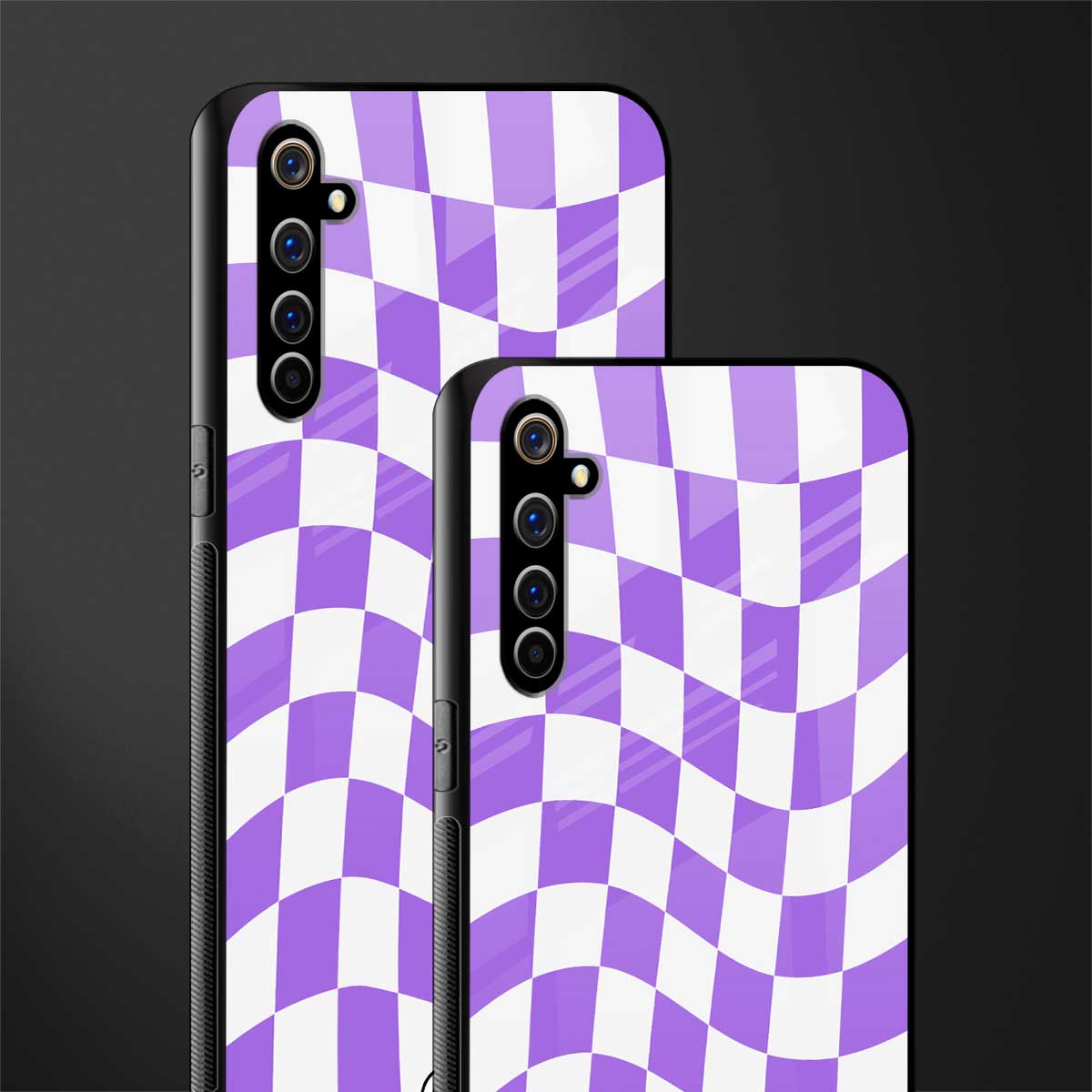 purple white trippy check pattern glass case for realme x50 pro image-2