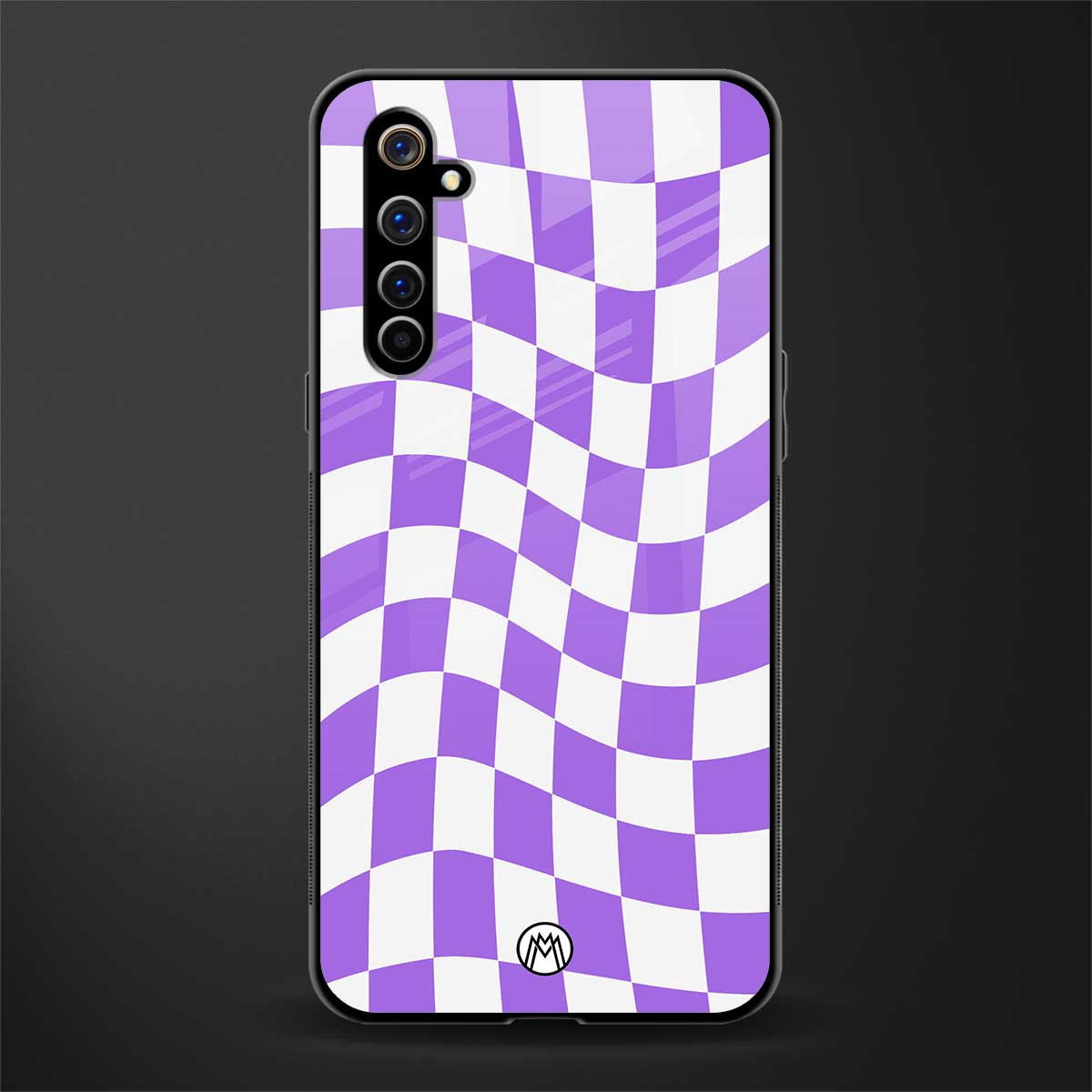 purple white trippy check pattern glass case for realme x50 pro image