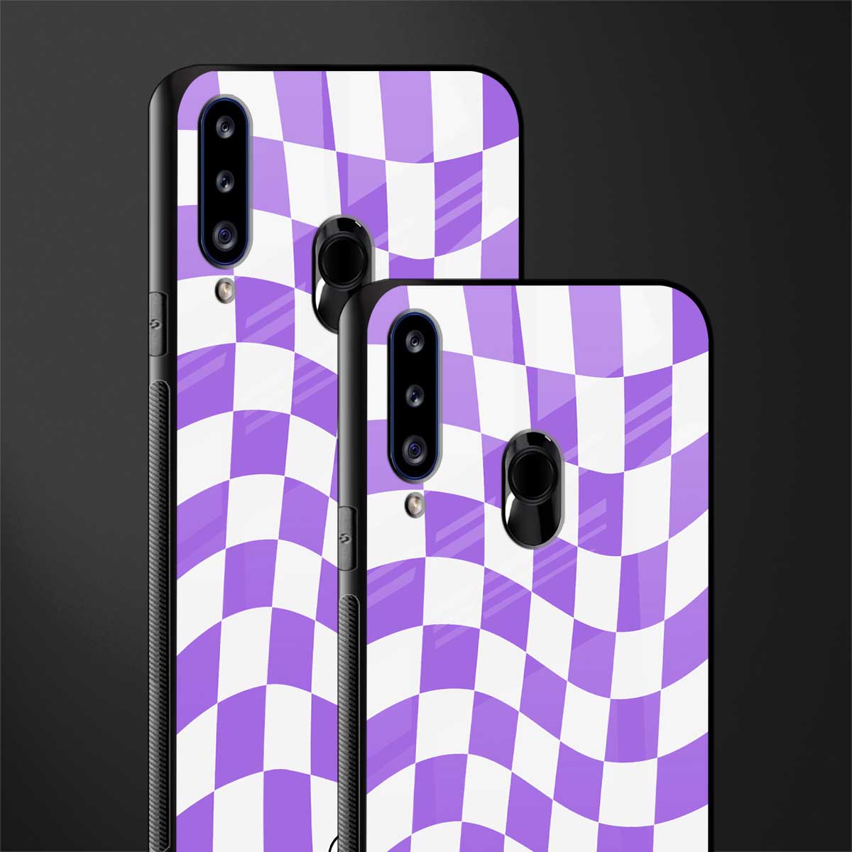 purple white trippy check pattern glass case for samsung galaxy a20s image-2