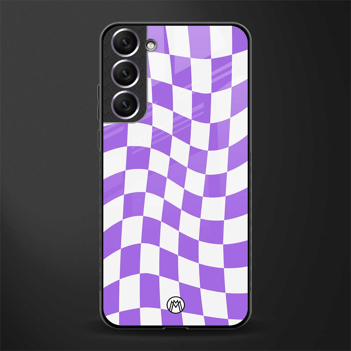purple white trippy check pattern glass case for samsung galaxy s21 fe 5g image