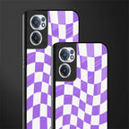 purple white trippy check pattern glass case for oneplus nord ce 2 5g image-2