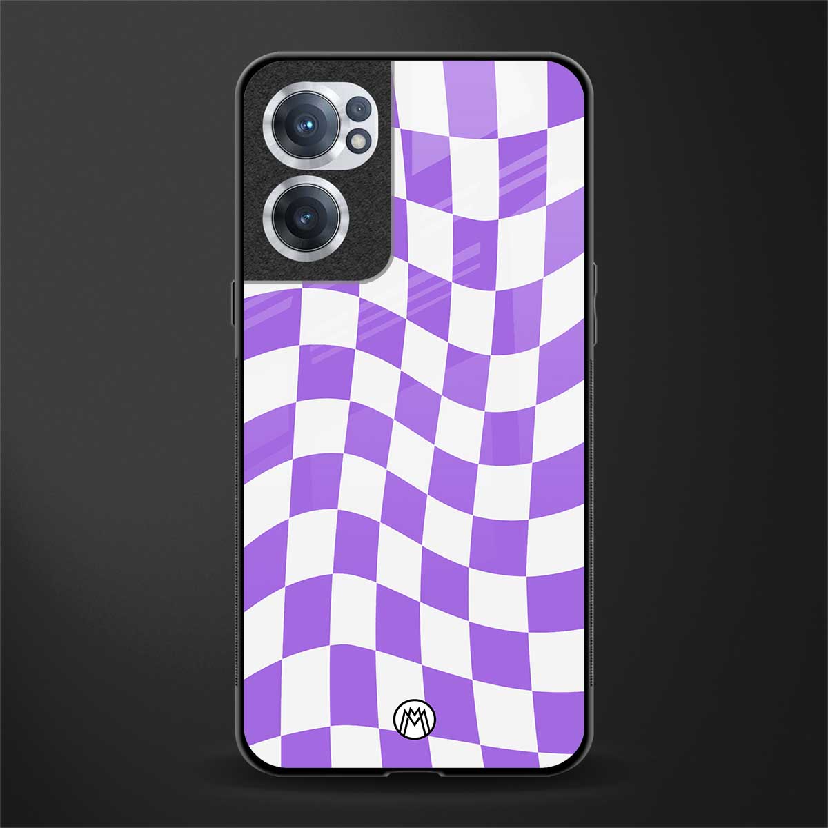 purple white trippy check pattern glass case for oneplus nord ce 2 5g image