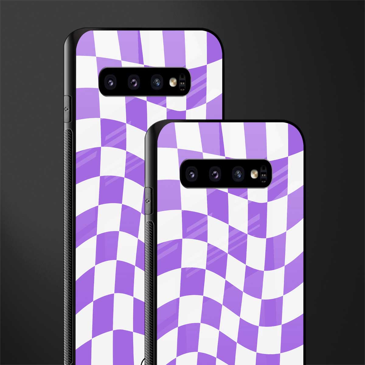 purple white trippy check pattern glass case for samsung galaxy s10 image-2