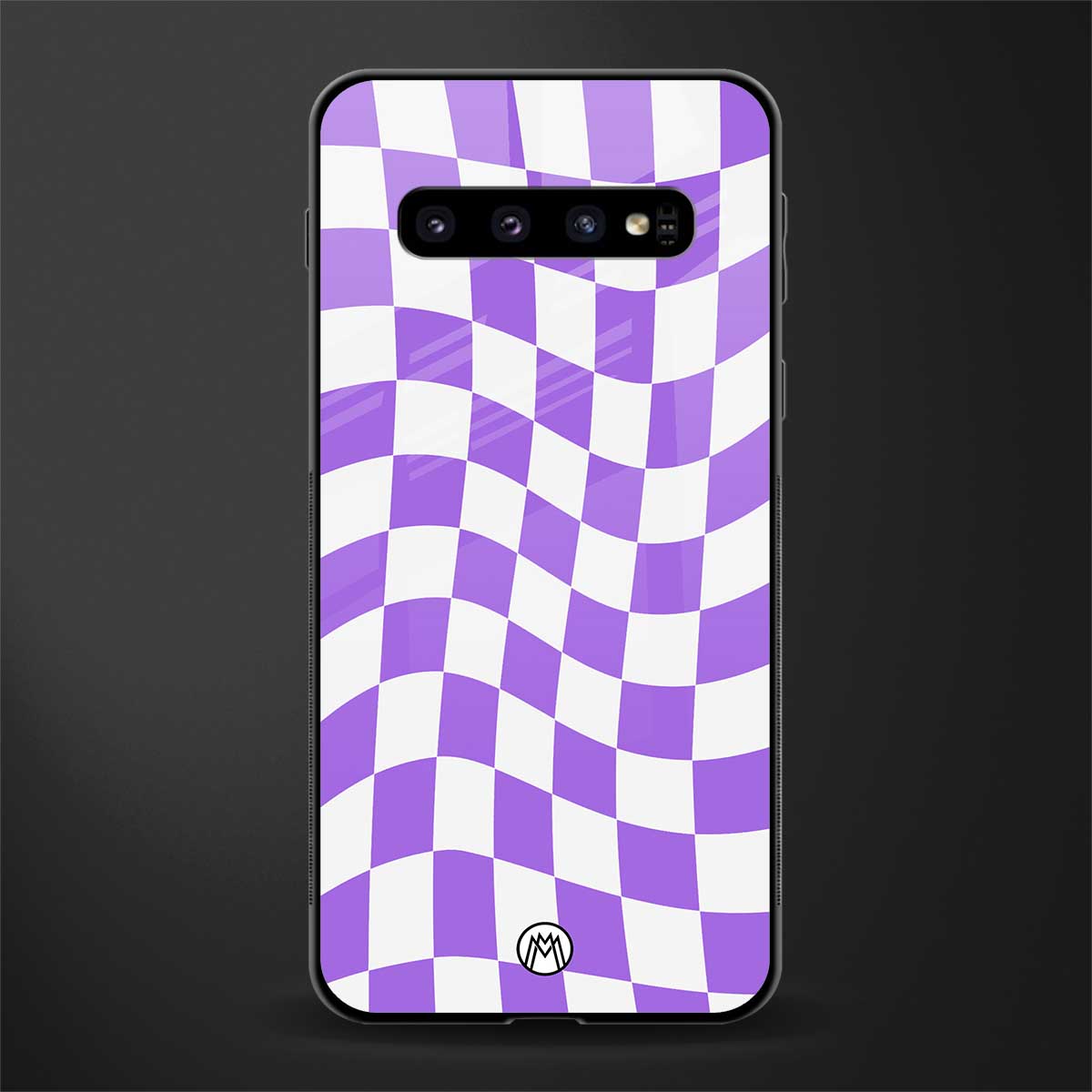 purple white trippy check pattern glass case for samsung galaxy s10 image