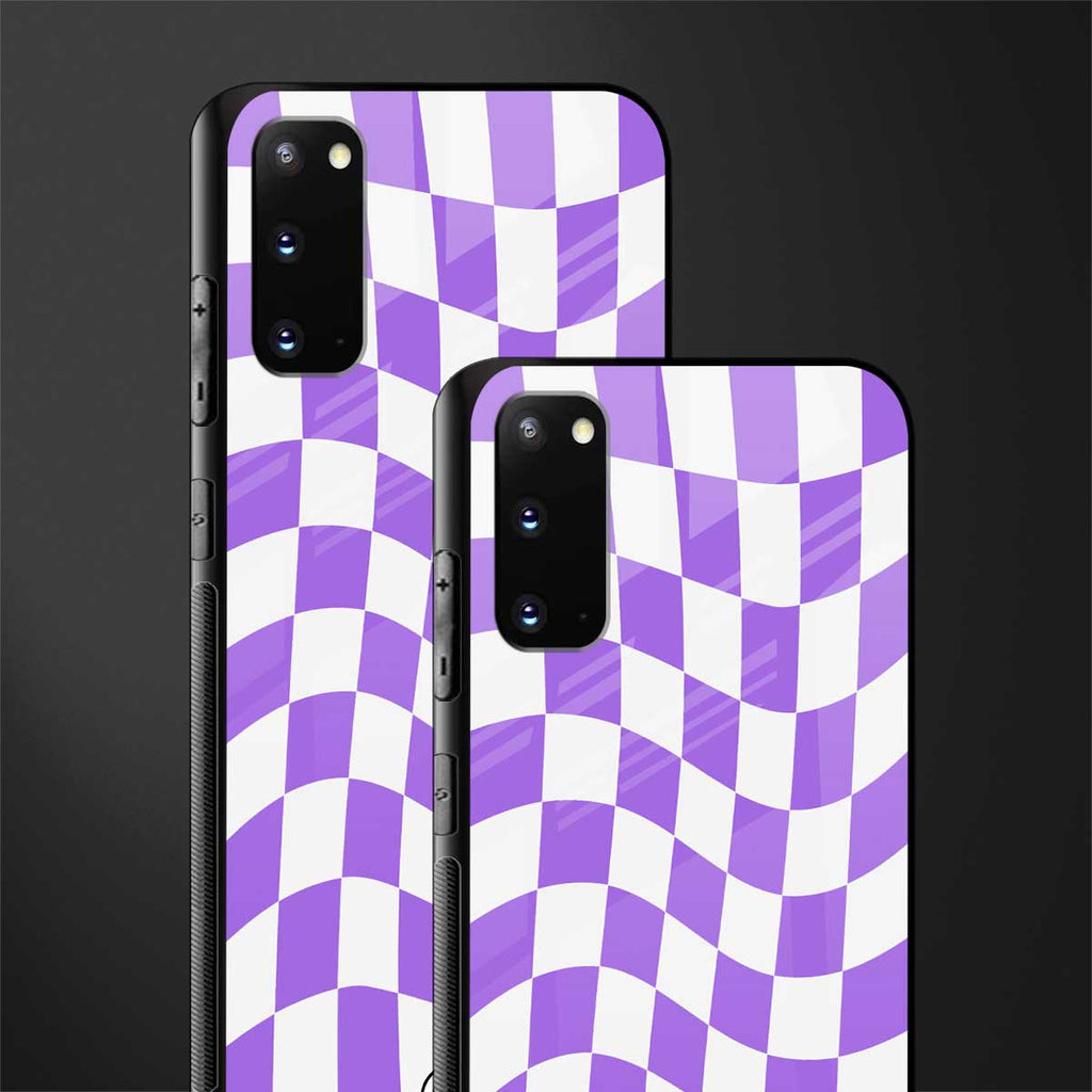 purple white trippy check pattern glass case for samsung galaxy s20 image-2