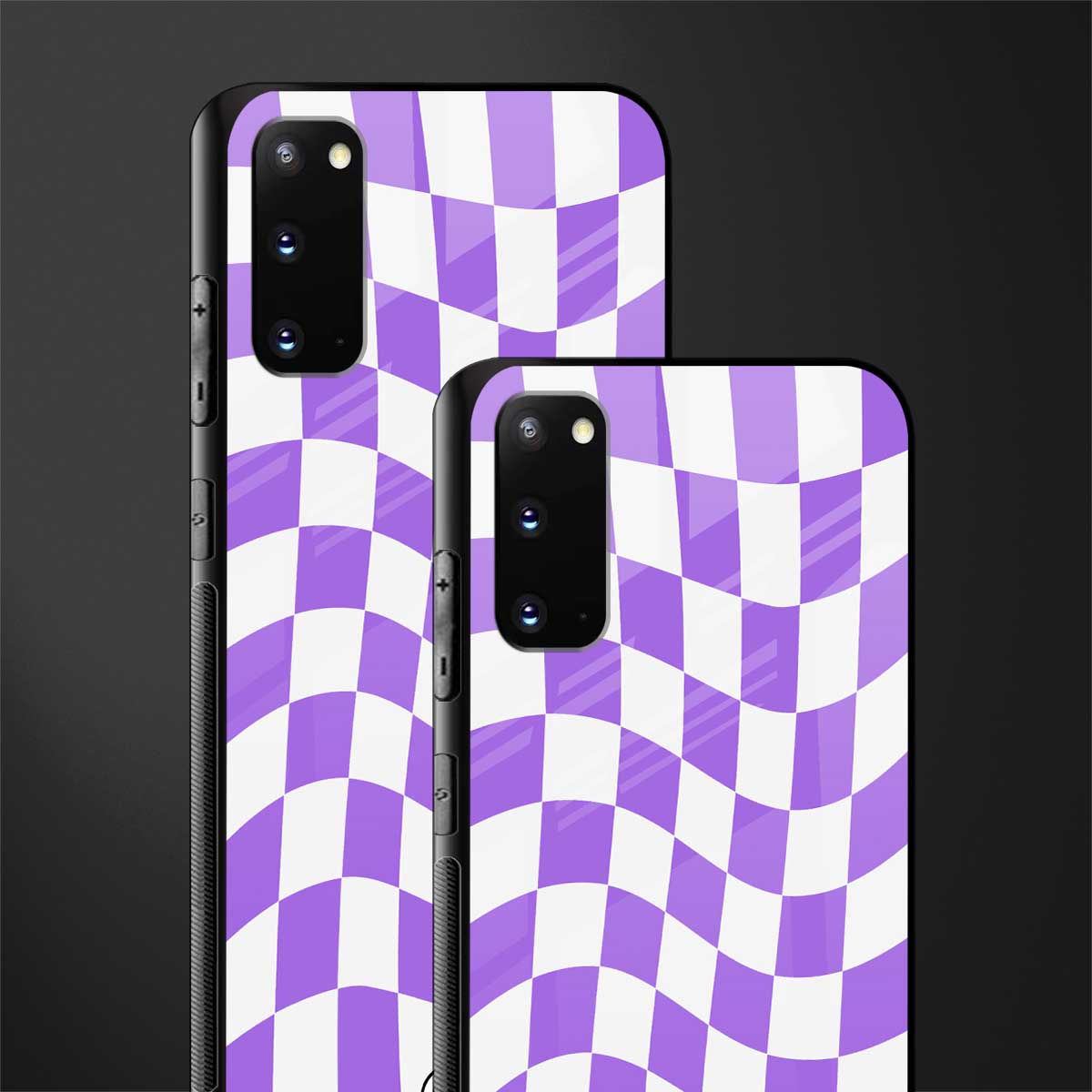 purple white trippy check pattern glass case for samsung galaxy s20 image-2