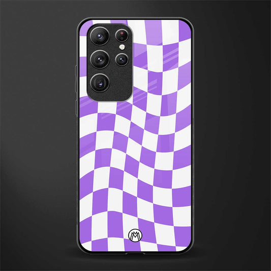 purple white trippy check pattern glass case for samsung galaxy s21 ultra image