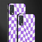 purple white trippy check pattern glass case for oneplus nord 2 5g image-2