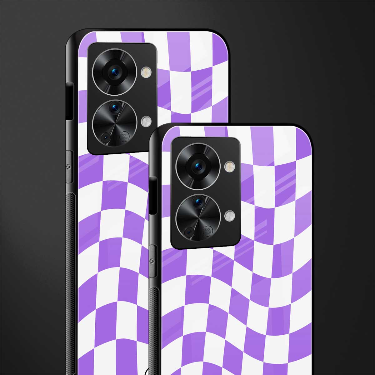 purple white trippy check pattern glass case for phone case | glass case for oneplus nord 2t 5g