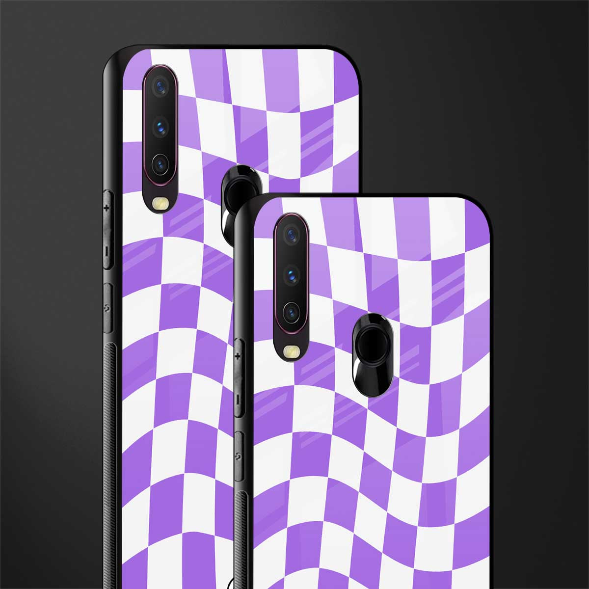 purple white trippy check pattern glass case for vivo y17 image-2