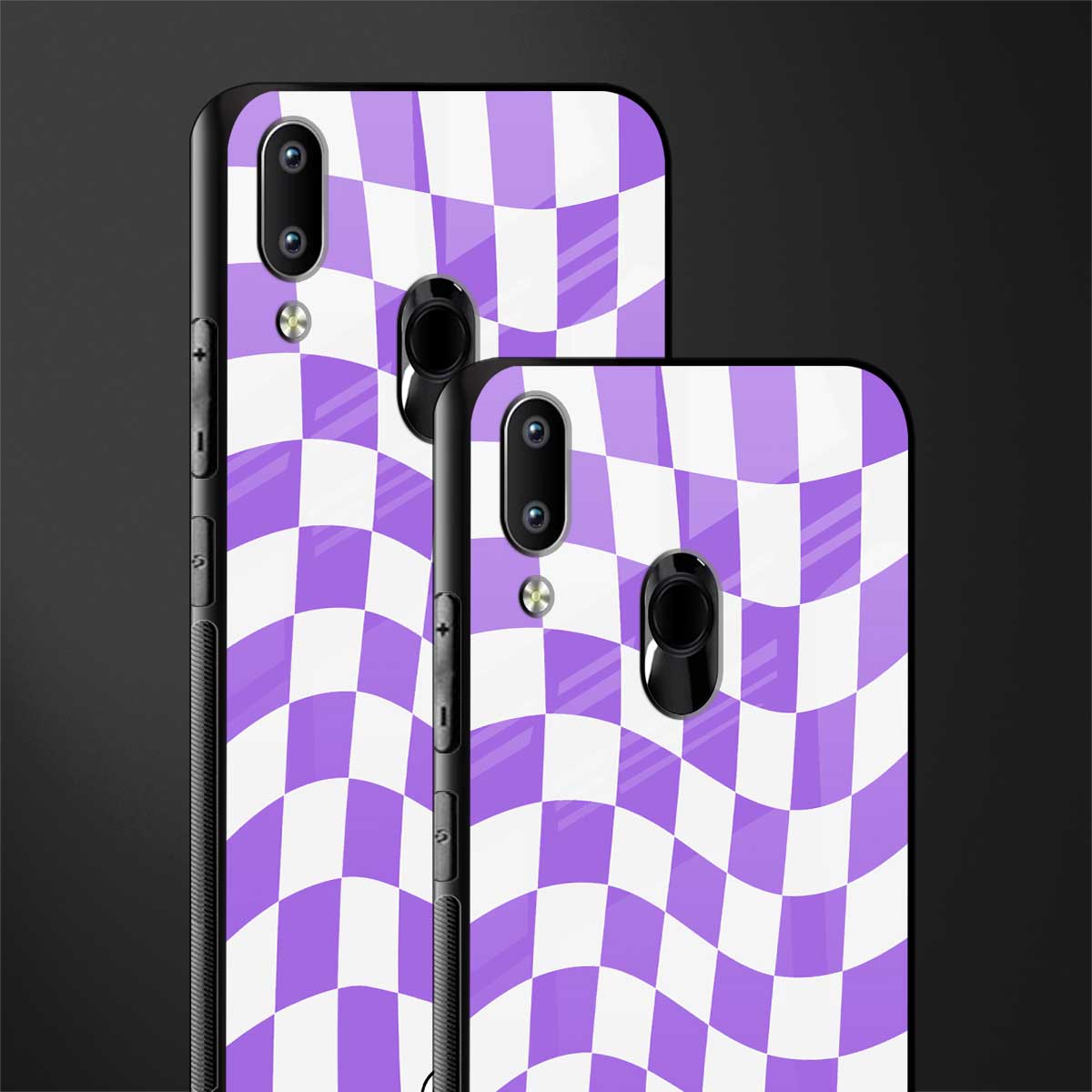 purple white trippy check pattern glass case for vivo y95 image-2
