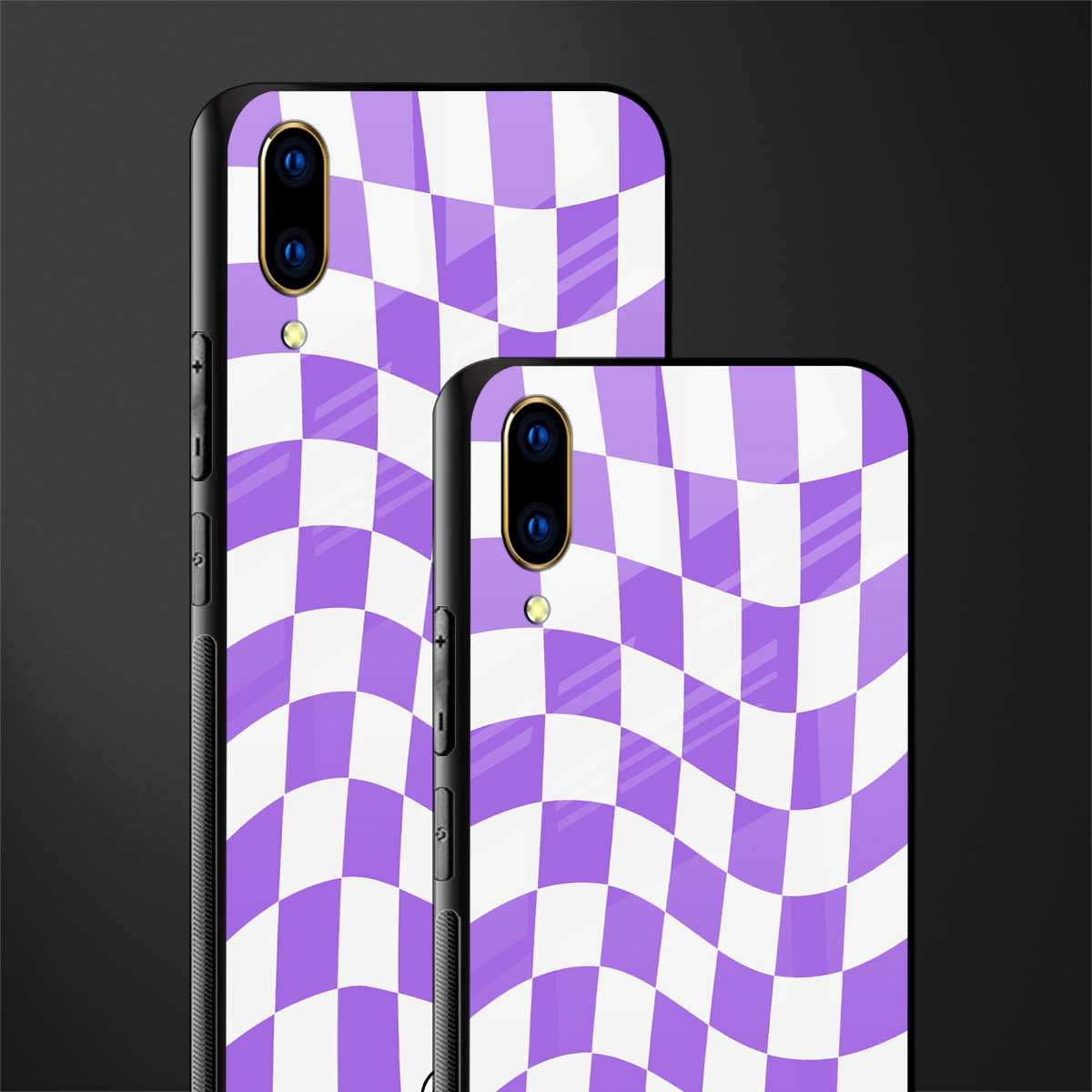 purple white trippy check pattern glass case for vivo v11 pro image-2