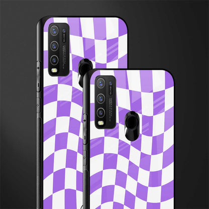 purple white trippy check pattern glass case for vivo y50 image-2