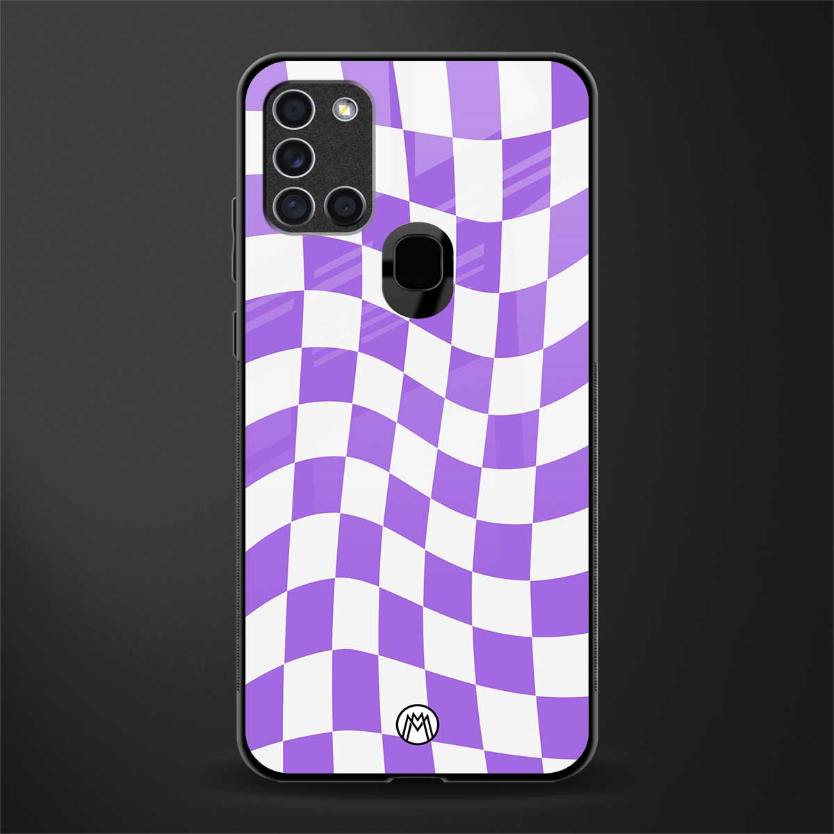 purple white trippy check pattern glass case for samsung galaxy a21s image