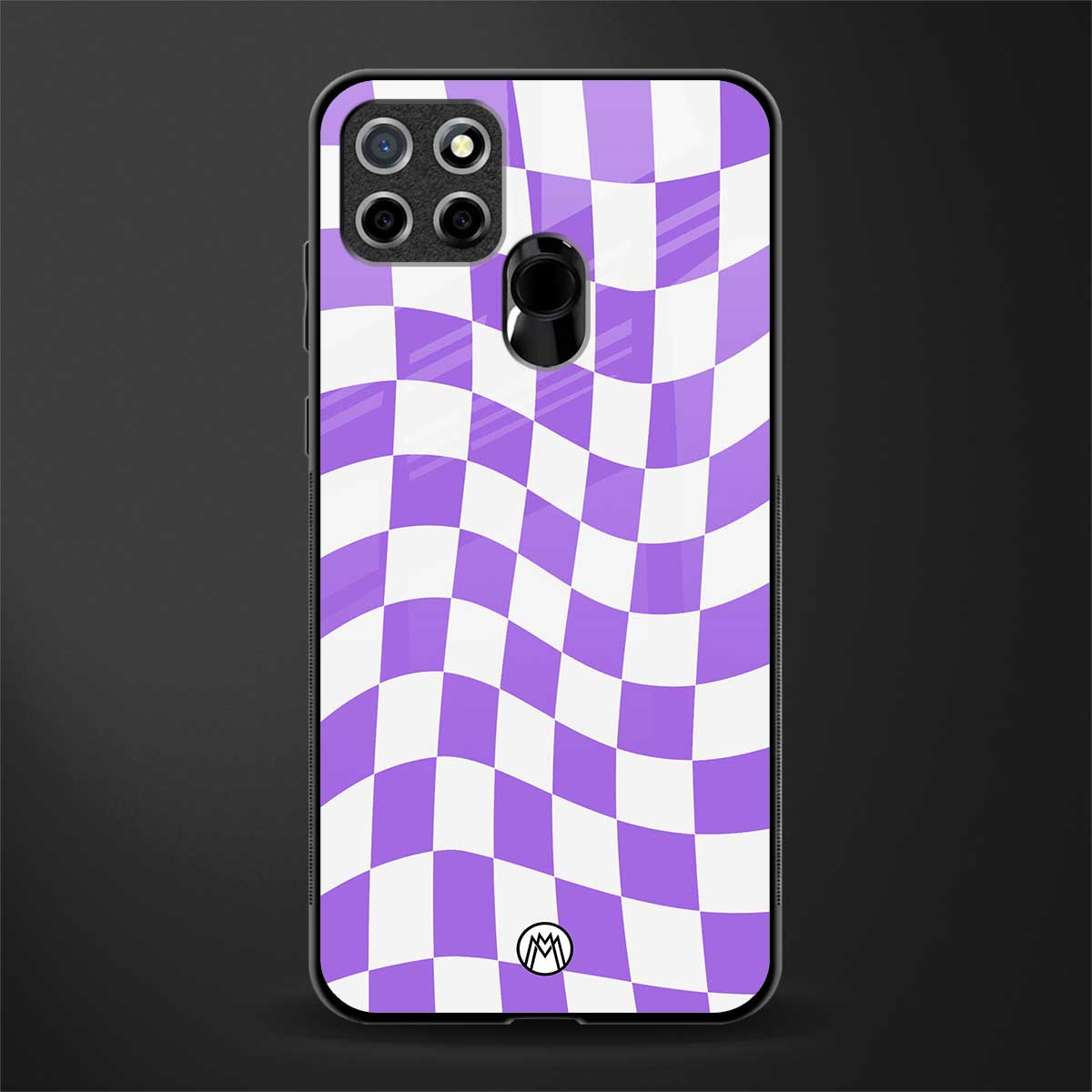 purple white trippy check pattern glass case for realme narzo 20 image