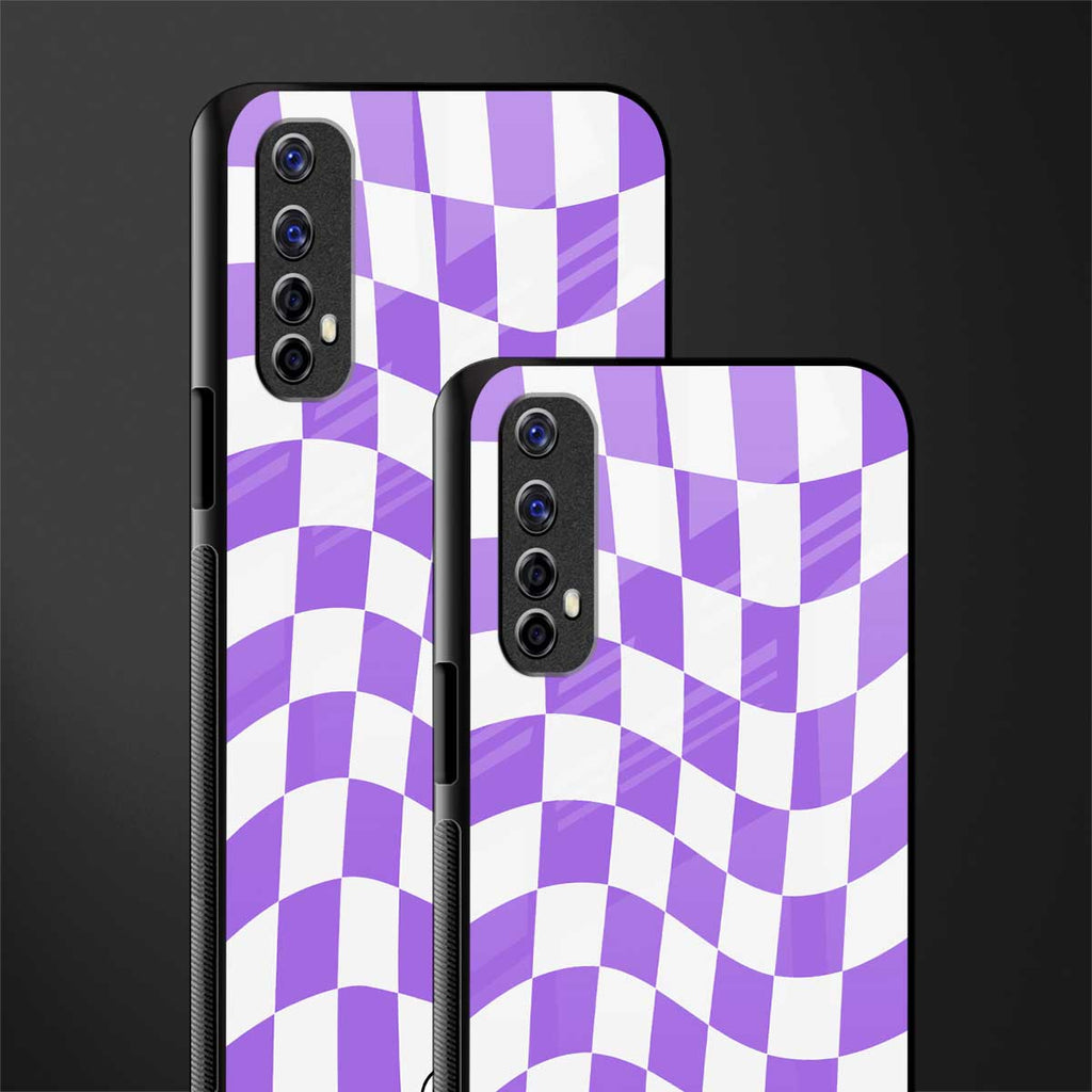 purple white trippy check pattern glass case for realme 7 image-2