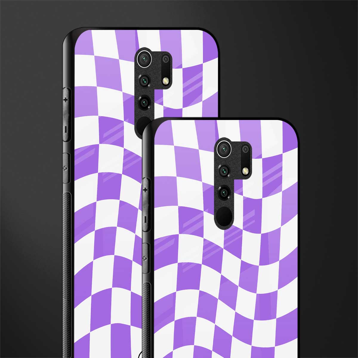 purple white trippy check pattern glass case for poco m2 image-2