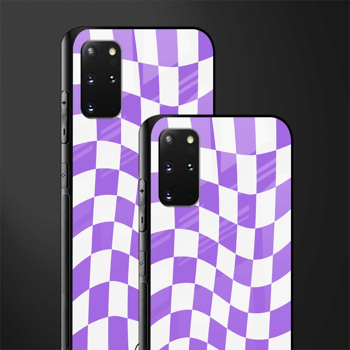 purple white trippy check pattern glass case for samsung galaxy s20 plus image-2