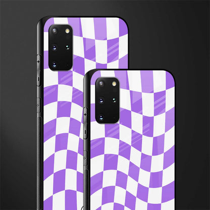 purple white trippy check pattern glass case for samsung galaxy s20 plus image-2
