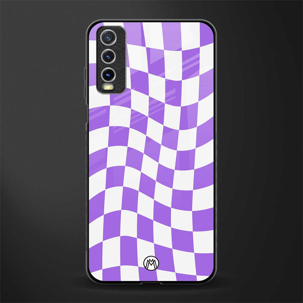 purple white trippy check pattern glass case for vivo y20i vivo y20t image