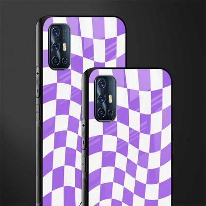 purple white trippy check pattern glass case for vivo v17 image-2