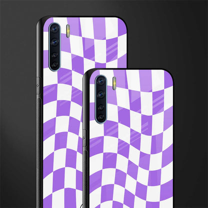purple white trippy check pattern glass case for oppo f15 image-2