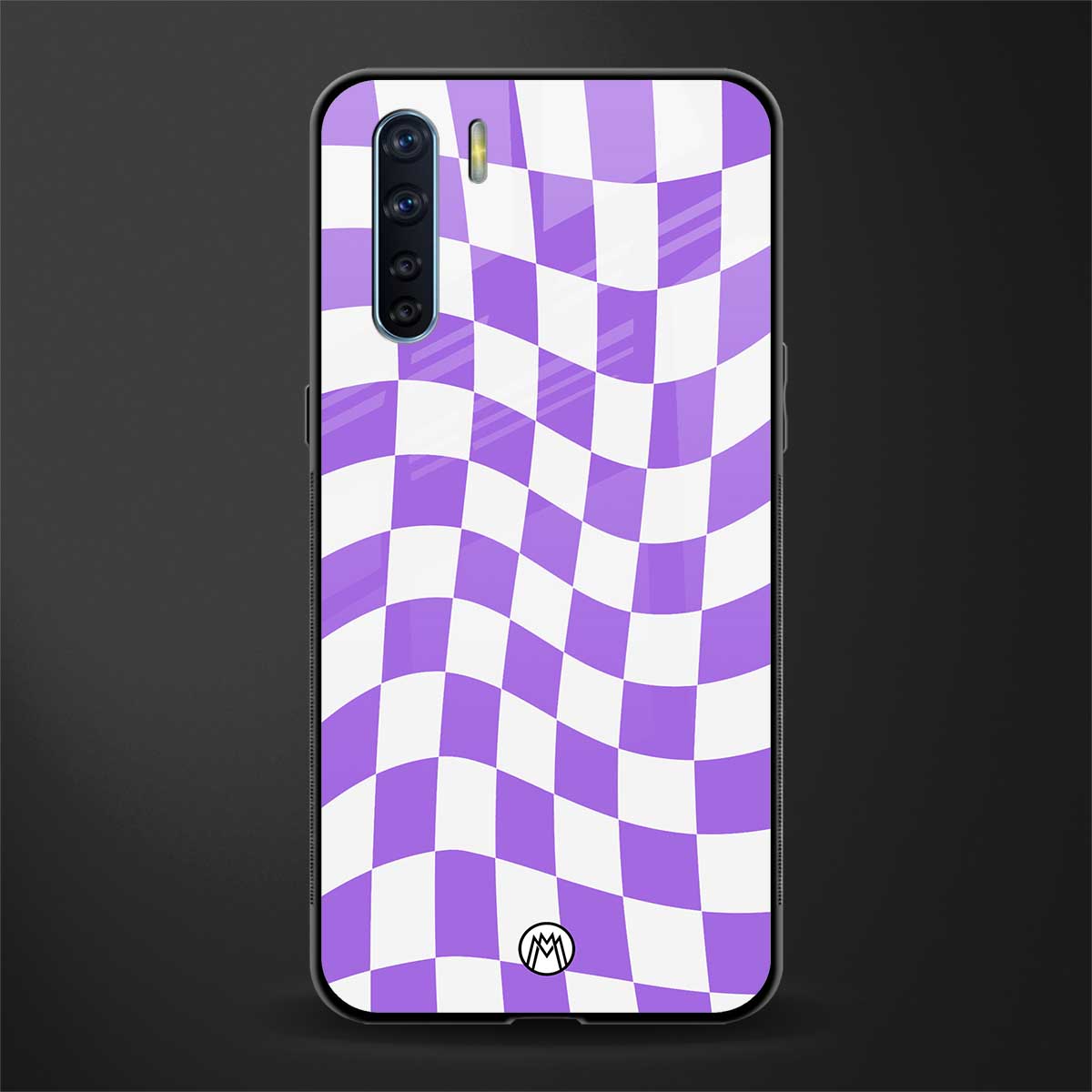 purple white trippy check pattern glass case for oppo f15 image