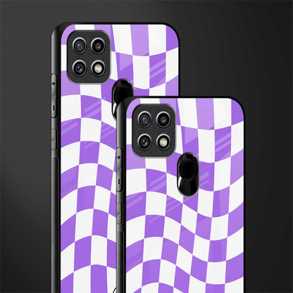purple white trippy check pattern glass case for oppo a15s image-2