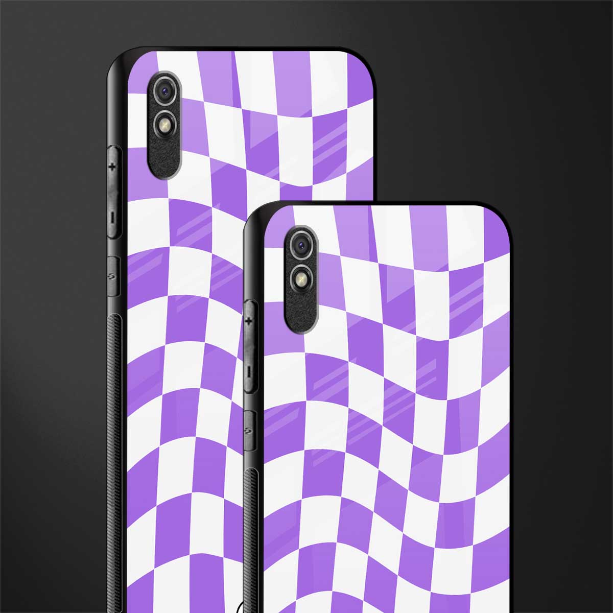 purple white trippy check pattern glass case for redmi 9i image-2