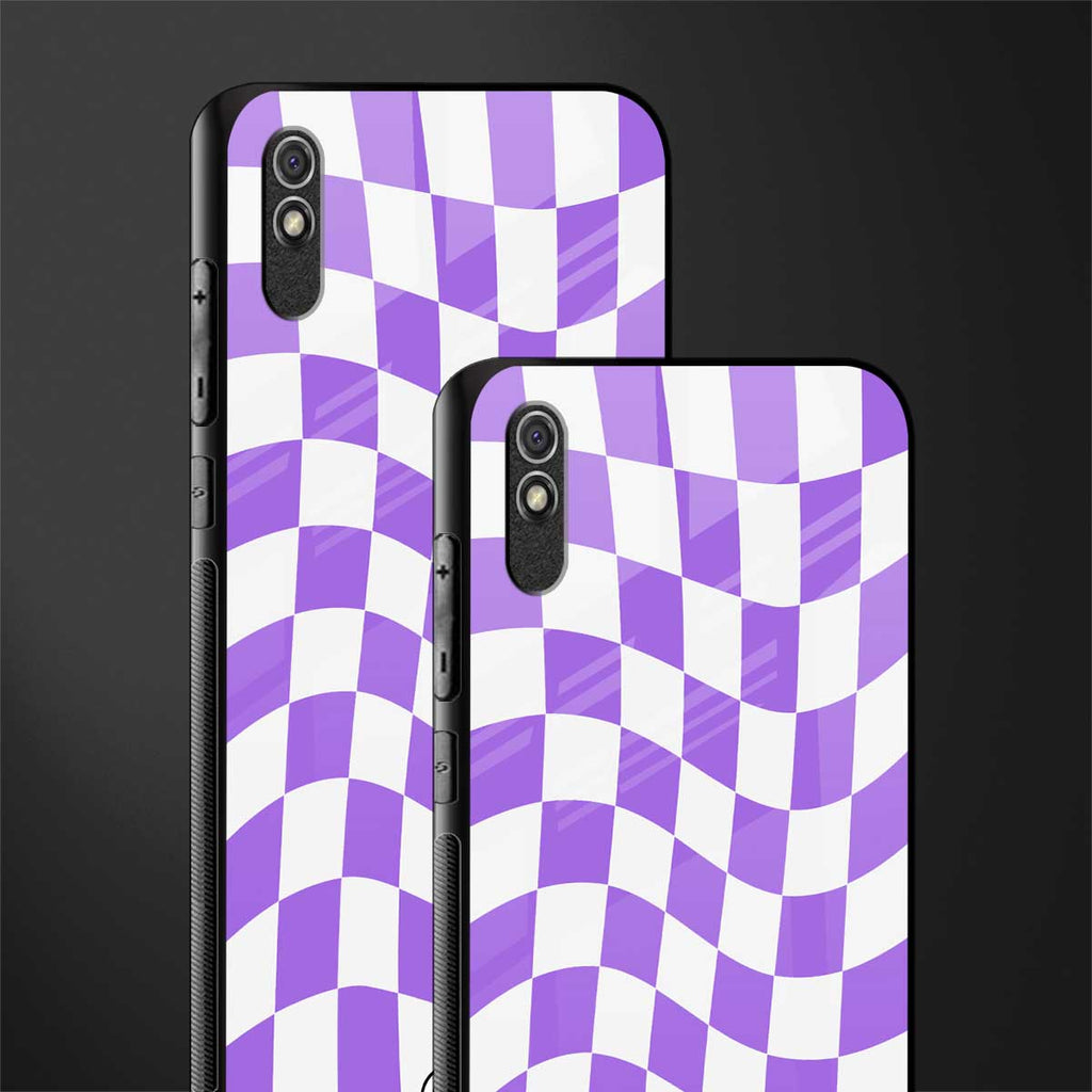 purple white trippy check pattern glass case for redmi 9a image-2