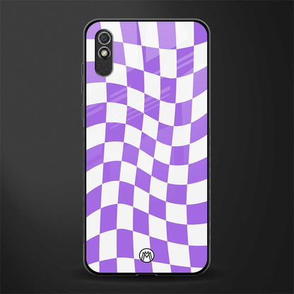 purple white trippy check pattern glass case for redmi 9i image