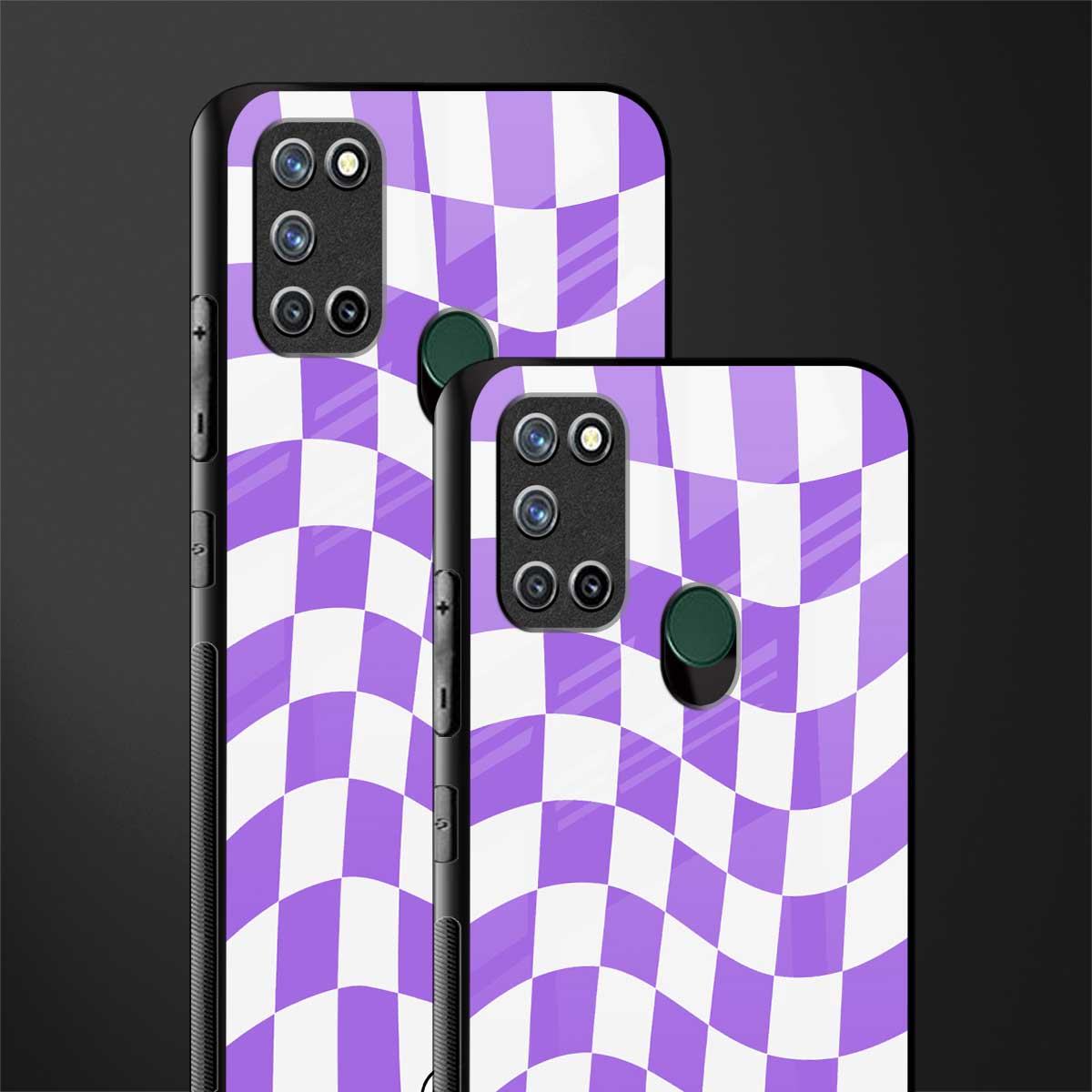 purple white trippy check pattern glass case for realme 7i image-2
