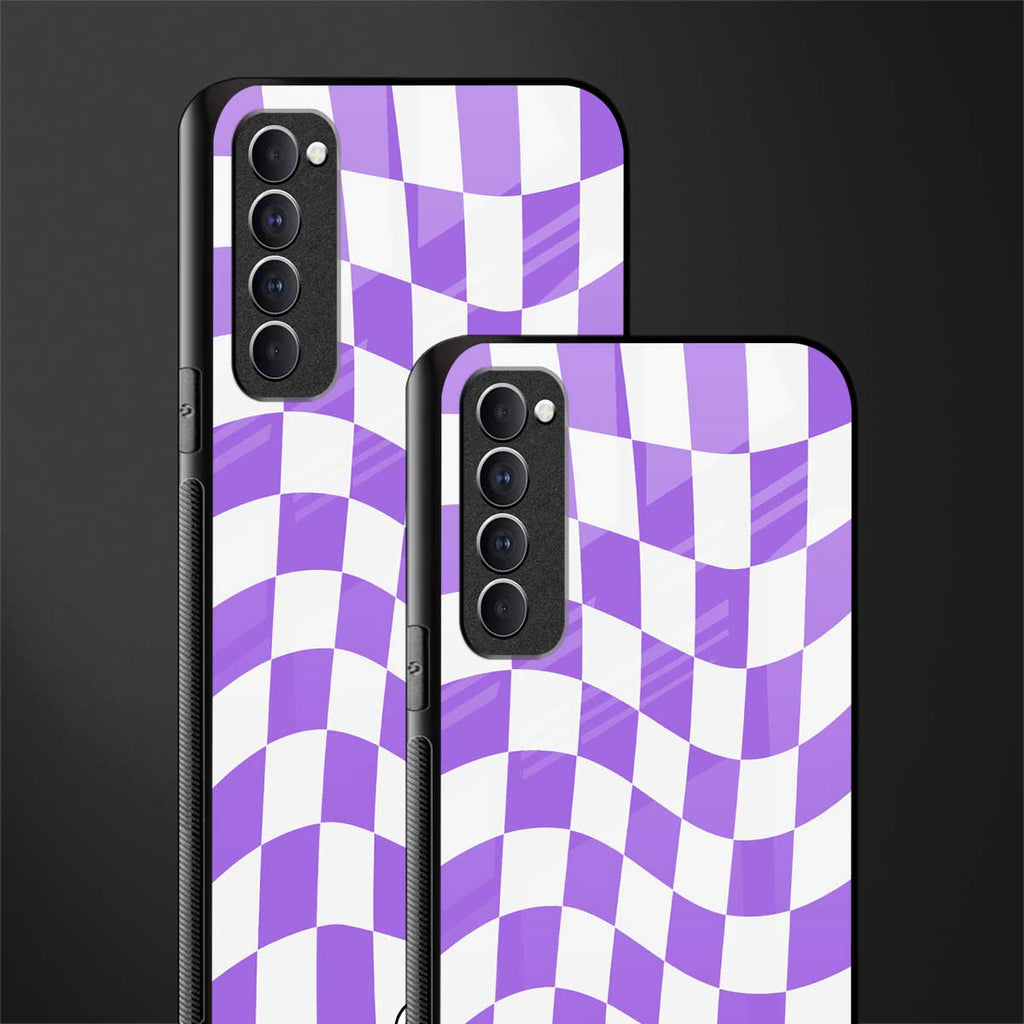purple white trippy check pattern glass case for oppo reno 4 pro image-2