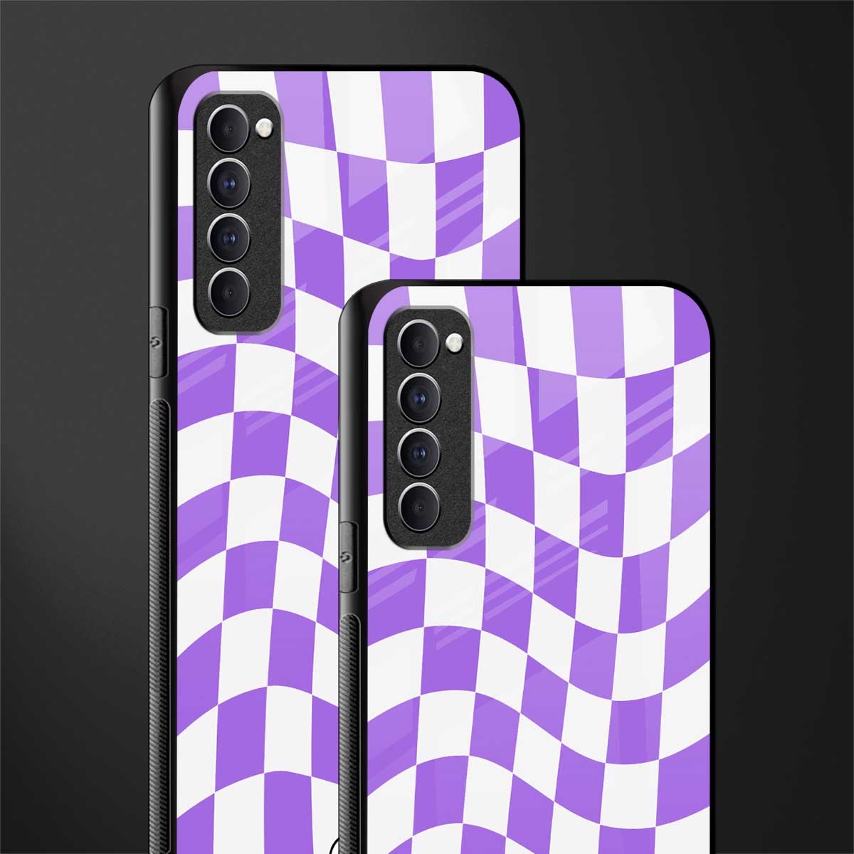 purple white trippy check pattern glass case for oppo reno 4 pro image-2