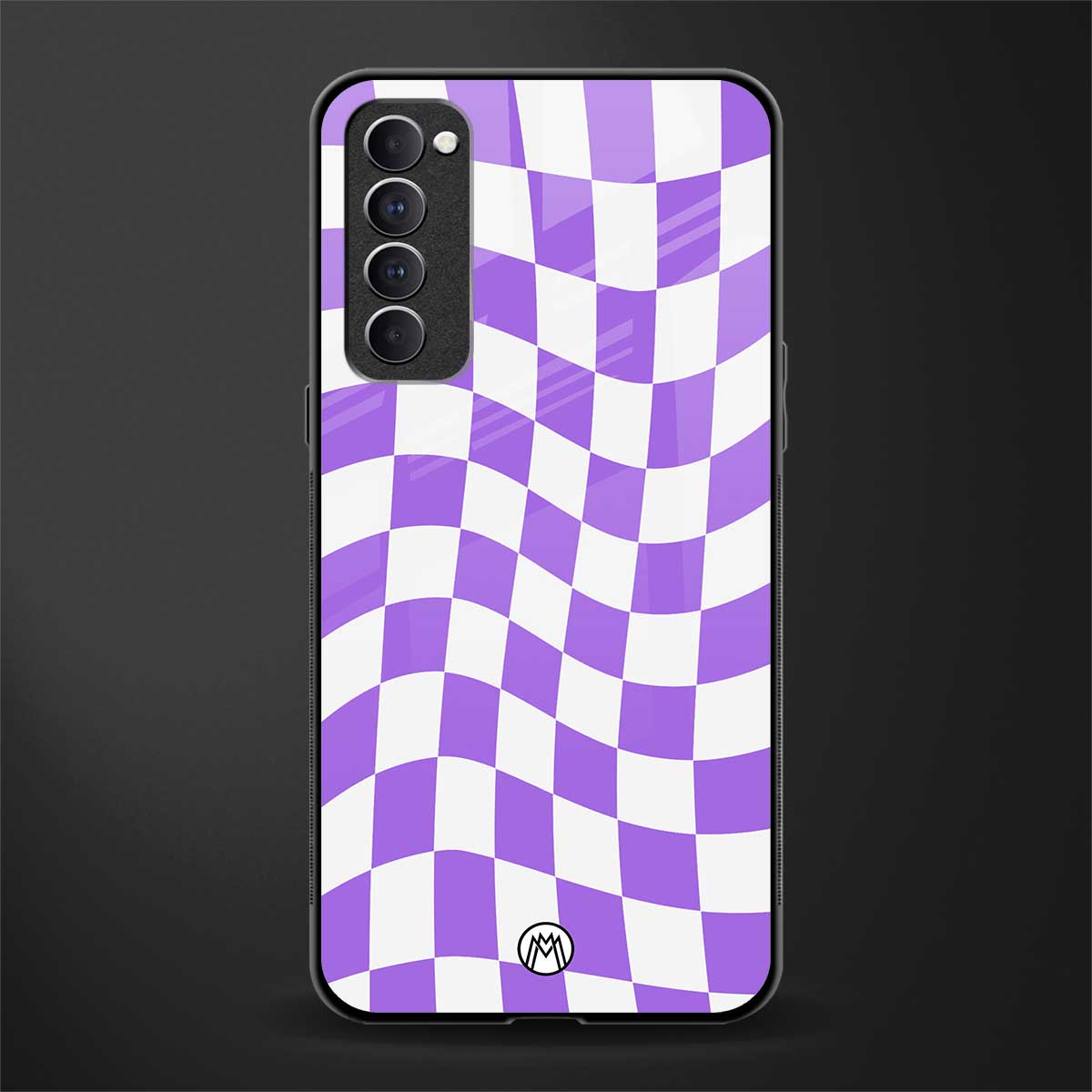 purple white trippy check pattern glass case for oppo reno 4 pro image