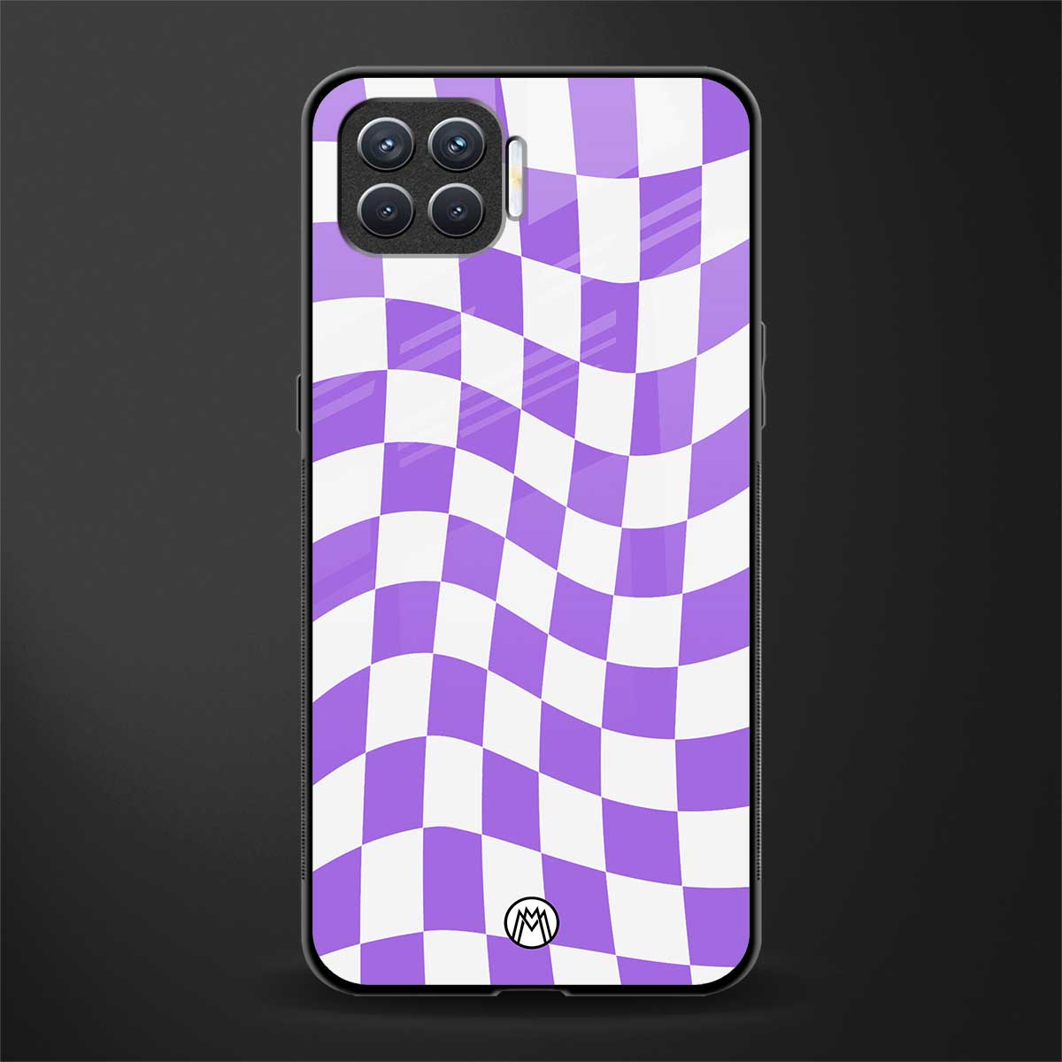 purple white trippy check pattern glass case for oppo f17 image