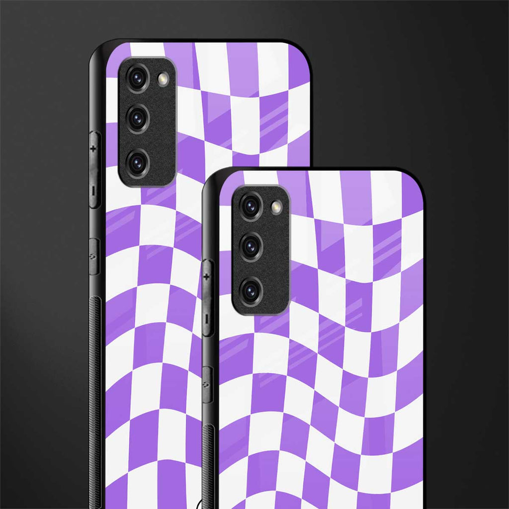 purple white trippy check pattern glass case for samsung galaxy s20 fe image-2