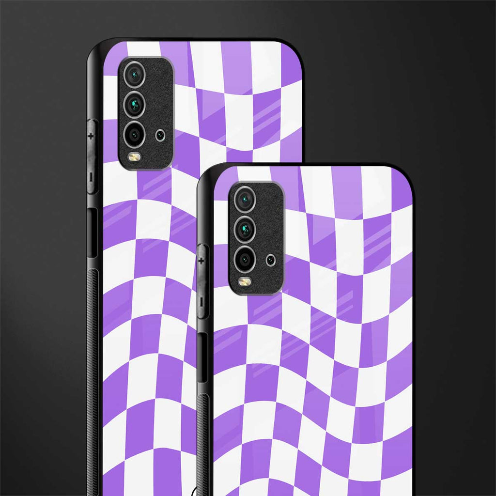 purple white trippy check pattern glass case for redmi 9 power image-2