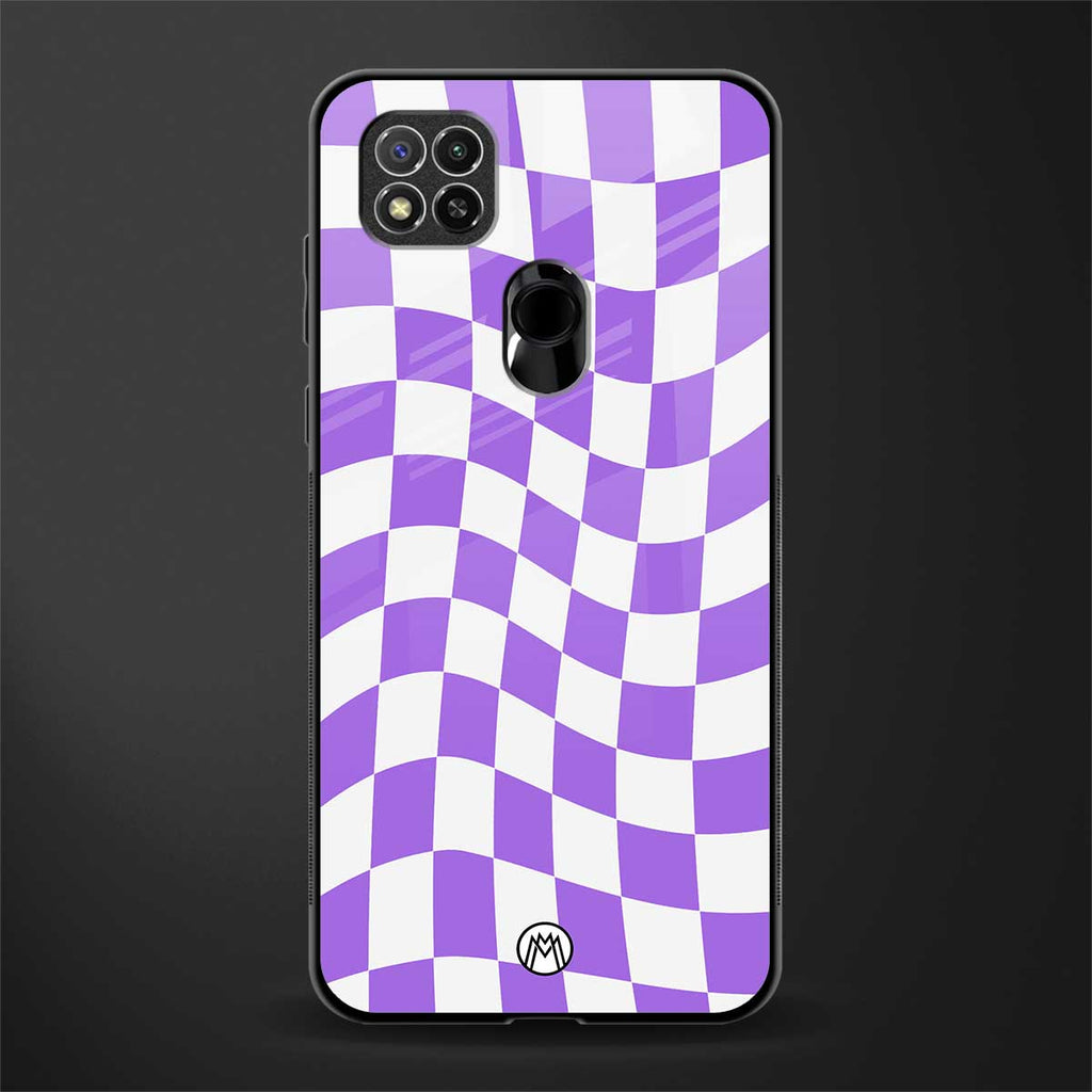 purple white trippy check pattern glass case for redmi 9 image
