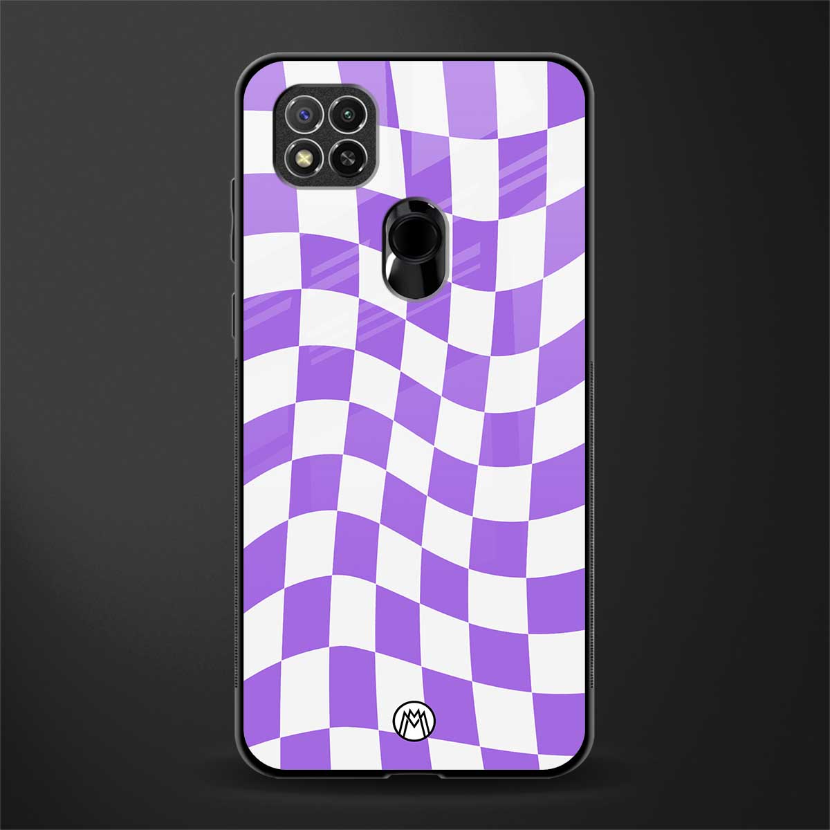 purple white trippy check pattern glass case for redmi 9 image