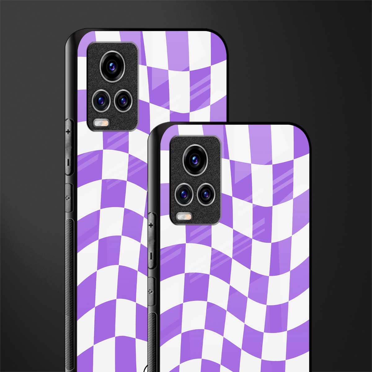 purple white trippy check pattern glass case for vivo v20 pro image-2