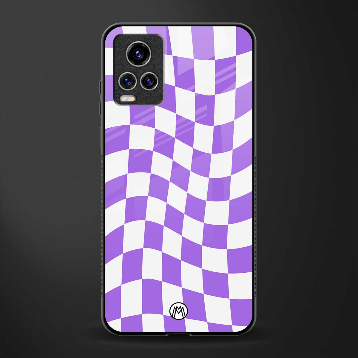 purple white trippy check pattern glass case for vivo v20 pro image