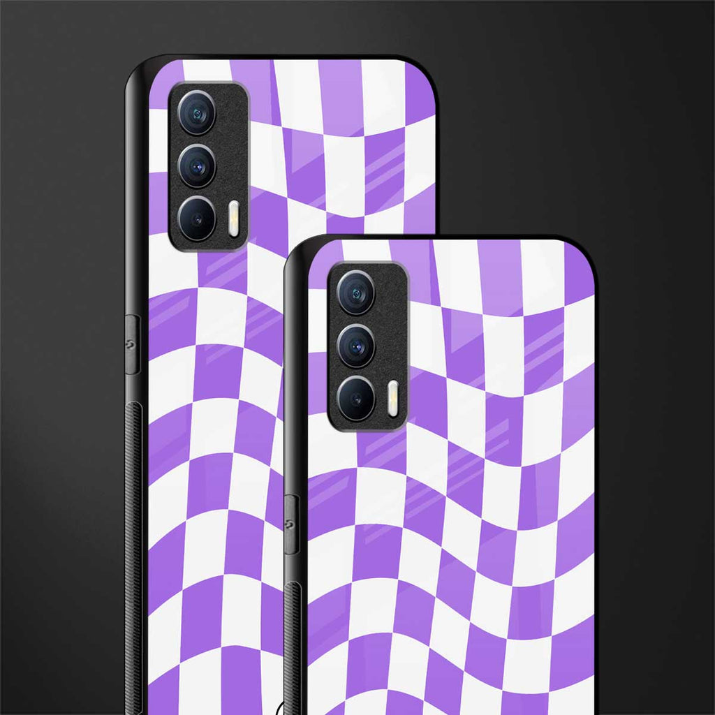 purple white trippy check pattern glass case for realme x7 image-2