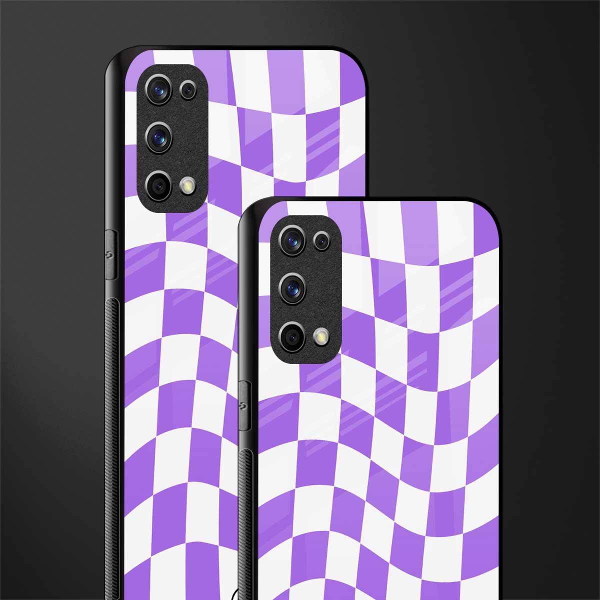 purple white trippy check pattern glass case for realme x7 pro image-2