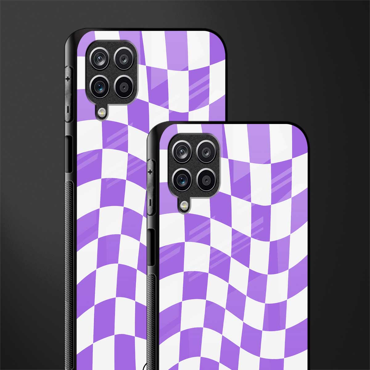 purple white trippy check pattern glass case for samsung galaxy m12 image-2
