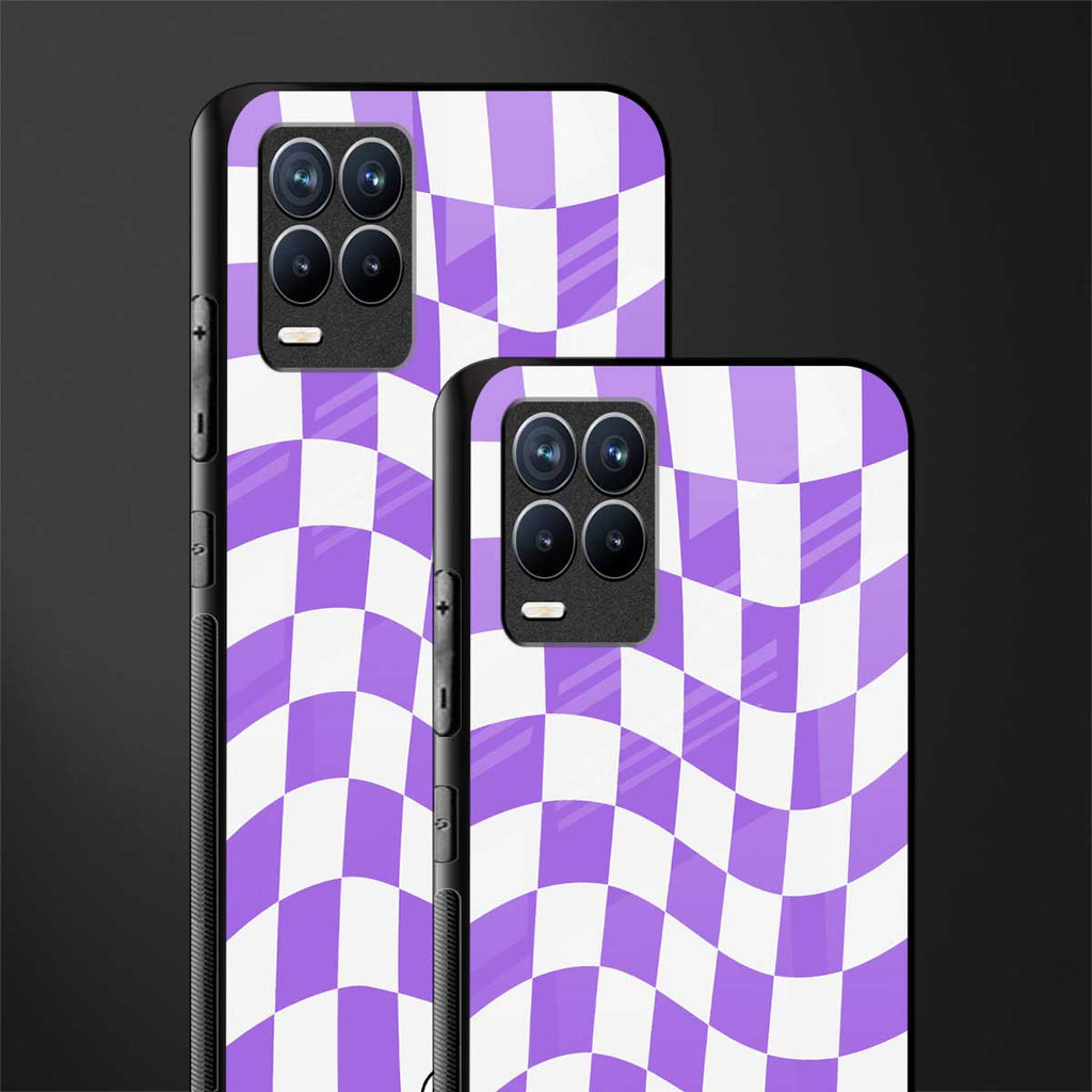 purple white trippy check pattern glass case for realme 8 4g image-2