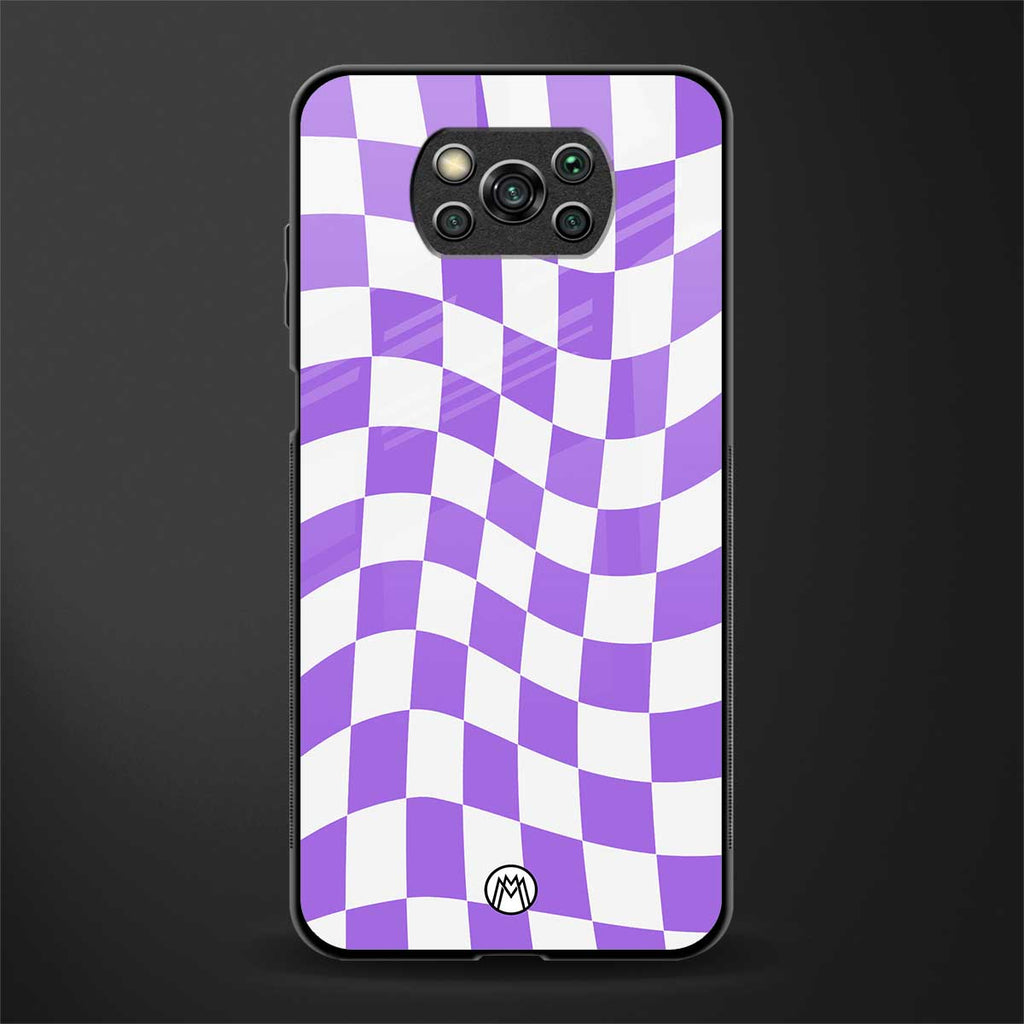 purple white trippy check pattern glass case for poco x3 image